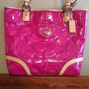 Coach bright pink and tan purse