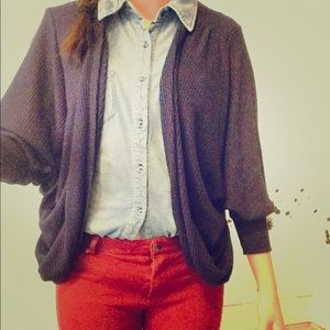 Navy Bat Sleeved Cardigan