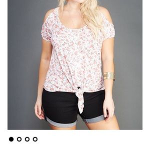 Crochet knotted cold shoulder peasant top NWT