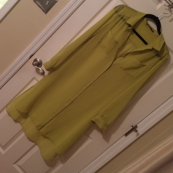 Lime button up long sleeve chiffon dress