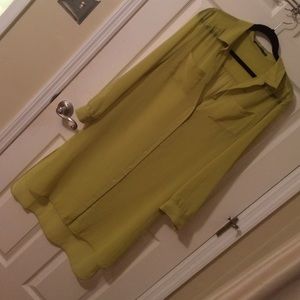 Lime button up long sleeve chiffon dress