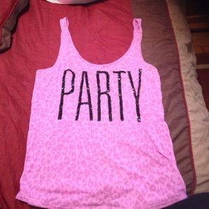 Pink cheetah print shirt w sequined black "PARTY"