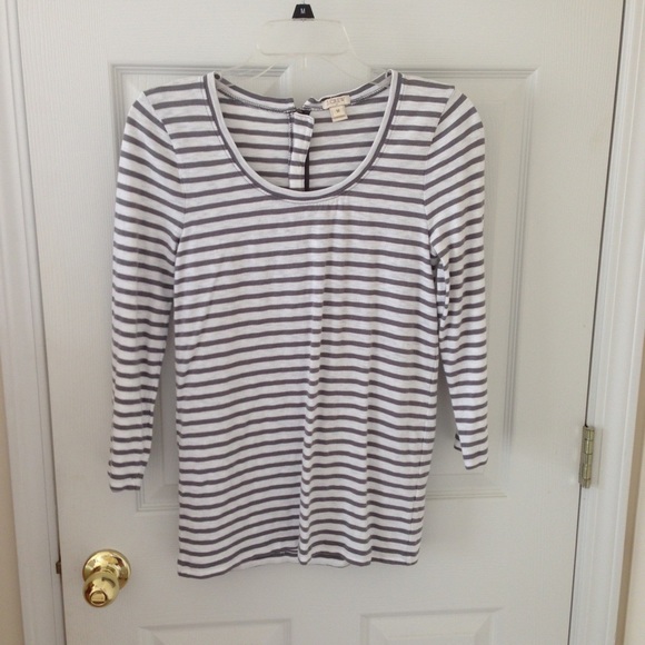 Grey striped j-crew 3/4 length sleeve tee NWOT