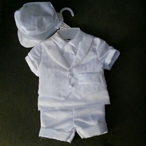 Boy's Christening shorts outfit and shawl
