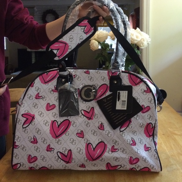 Guess handbag, white with scattered hearts