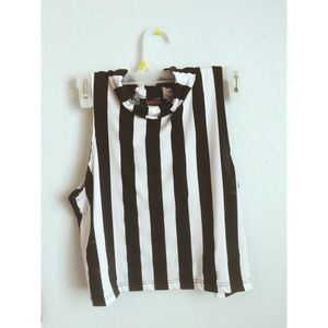 black and white stripped turtle neck crop top