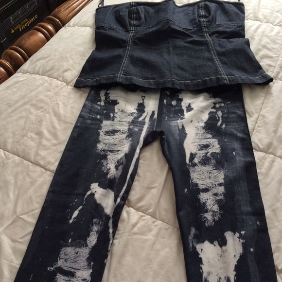 Leggings denim distressed faux look - Picture 3 of 4