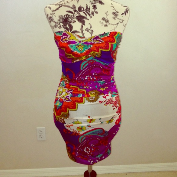 Colorful printed satin dress