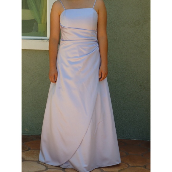 David's bridal long satin ball gown in color iris