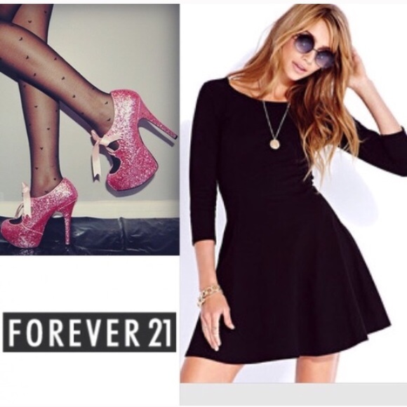 Long Sleeve Black Skater Dress