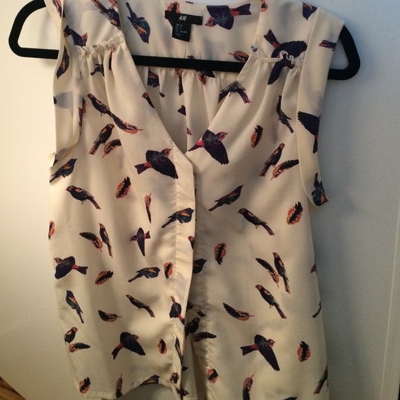 Bird print button down tank