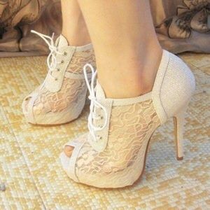 White lace heels