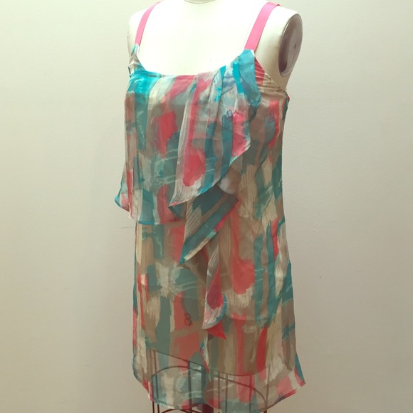 Pink Teal Beige & Cream Sheer Dress - Picture 1 of 4