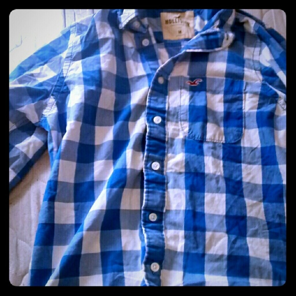 A plaid blue and white hollister shirt