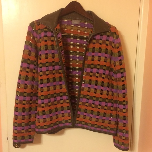 Sigrid Olsen multicolored leather trimmed sweater