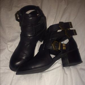 Black scrappy buckle ankle boots