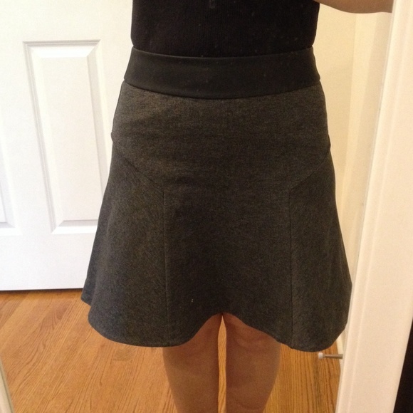 Skirt, Faux Leather Waistband and Grey Stretch Fit