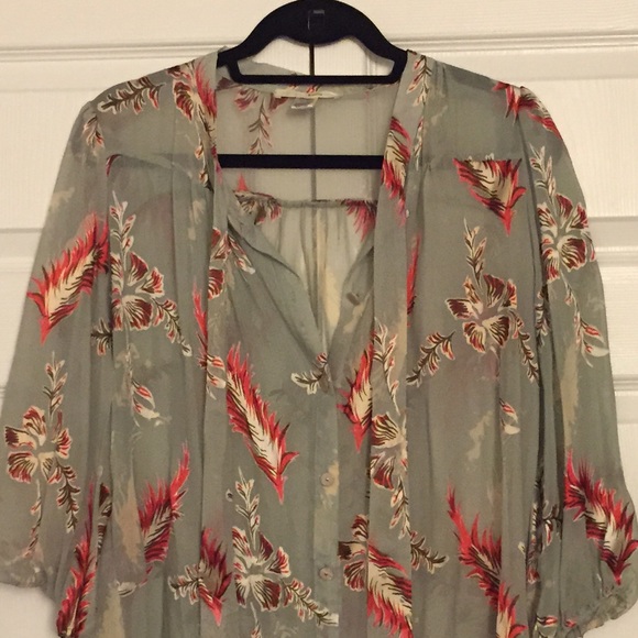 TRINITY Blue Multicolored Floral Print Button Down - Picture 3 of 4