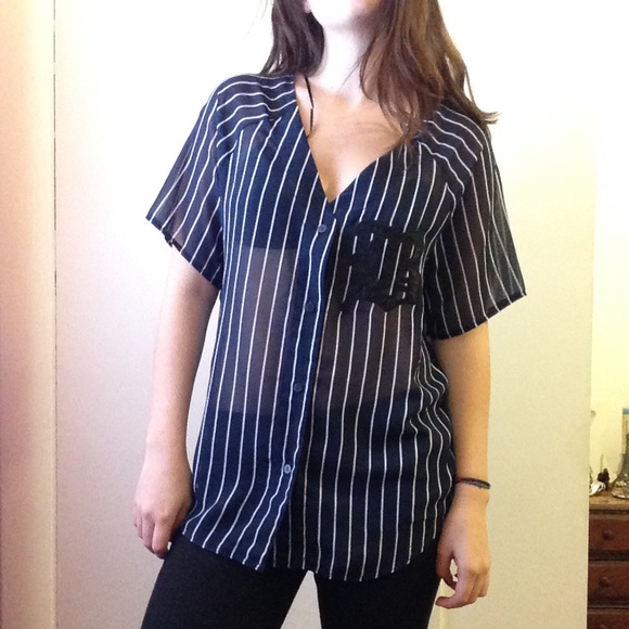 Chiffon baseball tee v neck