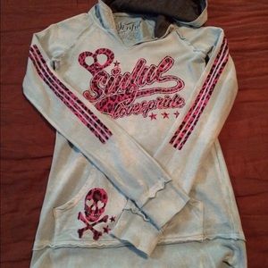 ON HOLD.   Sinful teal bling hoodie S exc cond