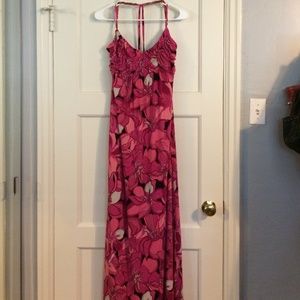 Tropical pink flowers maxi halter dress