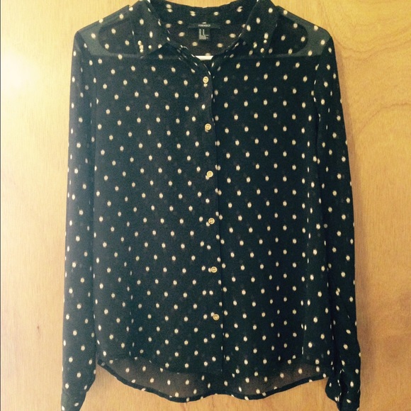 Black forever 21 top with gold polkadots - Picture 1 of 1
