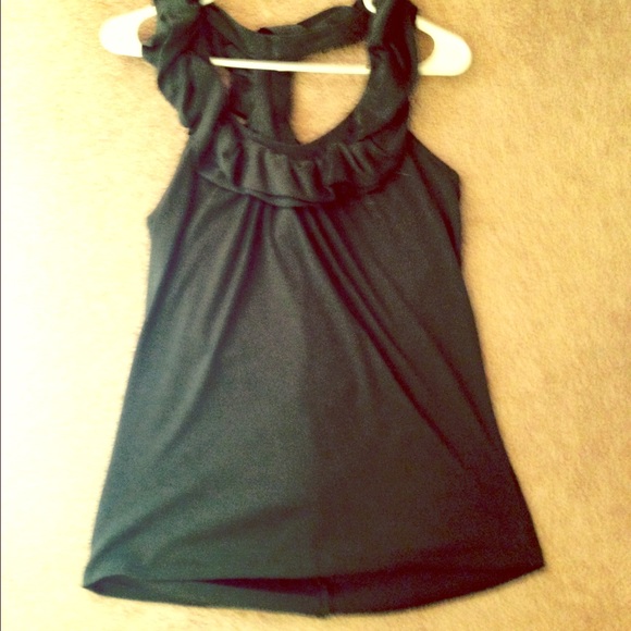 Green frilly top. Beautiful.