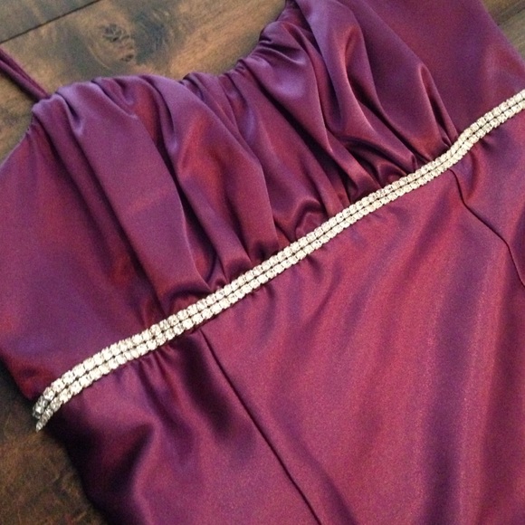 Deep Maroon/Purple Rhinestone Satin Dress - Picture 2 of 3