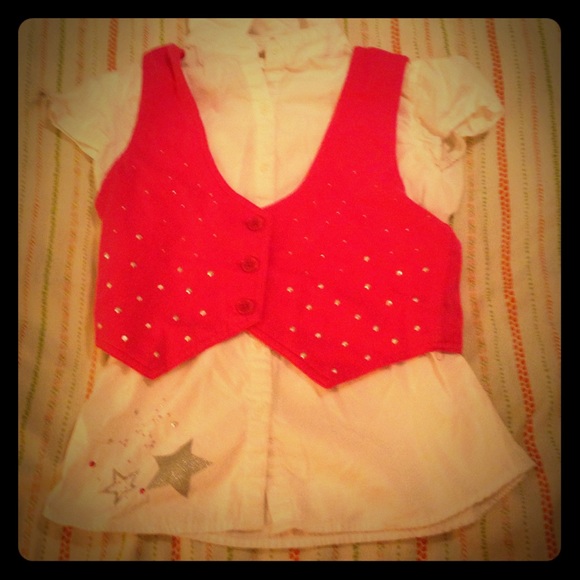 Kids medium shirt with a sown on vest and a collar - Picture 1 of 1