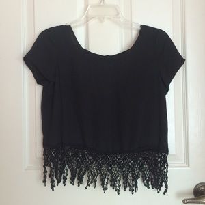 super cute black top with crochet detailing!