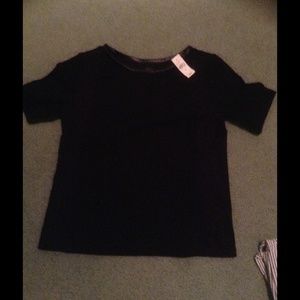 Ann Taylor Loft leather trim top