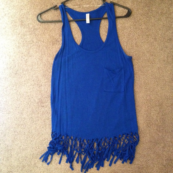 Blue fringe top with a pocket