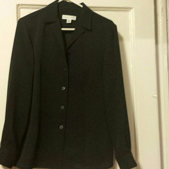 πBlack office shirt with white polka dotsπSOLD - Picture 2 of 3