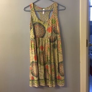 beige colorful dress with lace back
