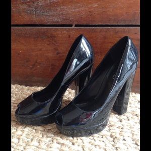 Black Patent Leather Peep Toe Heel