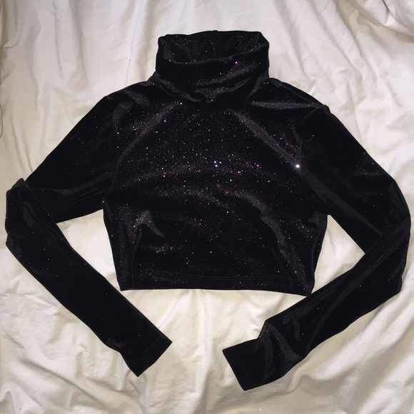AA Glitter Stretch Velvet Crop Turtleneck