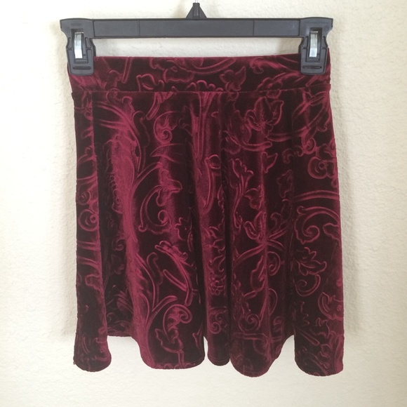 Burgundy velvet skater skirt