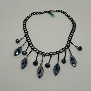 Blue Glass Necklace (18 in ) in Dark Silvertone