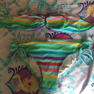 Victoria's Secret Pink swimsuit rainbow stripe M🌈