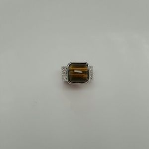 South African Tigers Eye Ring in Silvertone Size 7