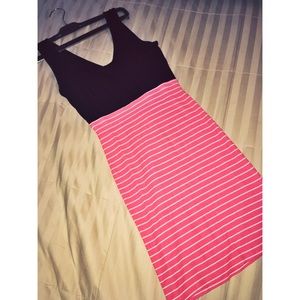 Body-con fit stripped coral and white dress