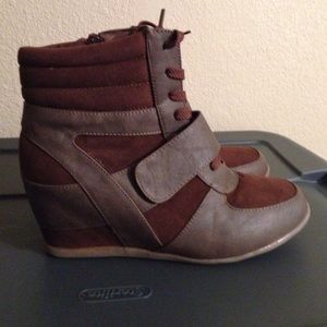 Dark Brown sneaker wedges.
