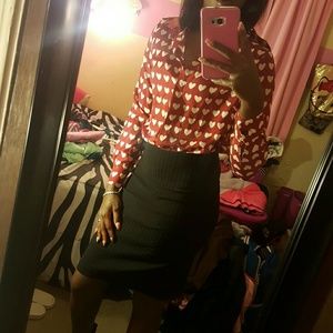 Red Button Up Blouse with Hearts