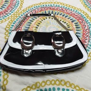 Black and white patent leather purse