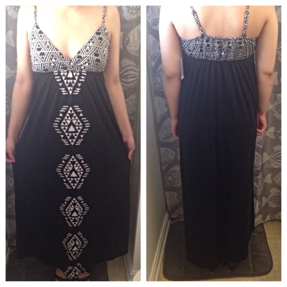 Tribal print black maxi dress