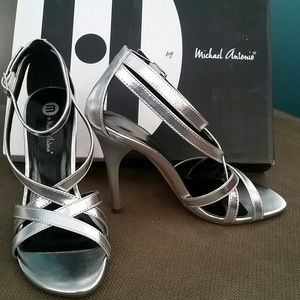 Michael Antonio silver strappy sandals Jennings