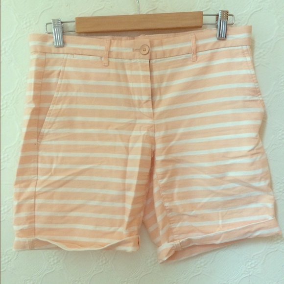 Pink & White Stripped Boyfriend Roll-Up Shorts