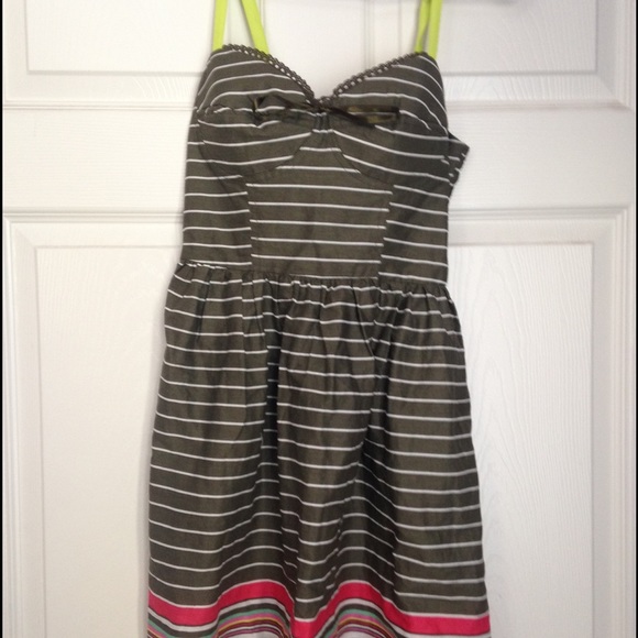 Army green and white striped spring dress