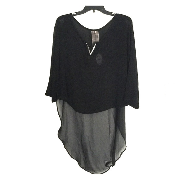 High-Low black shirt with sheer back