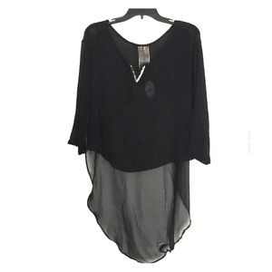 High-Low black shirt with sheer back